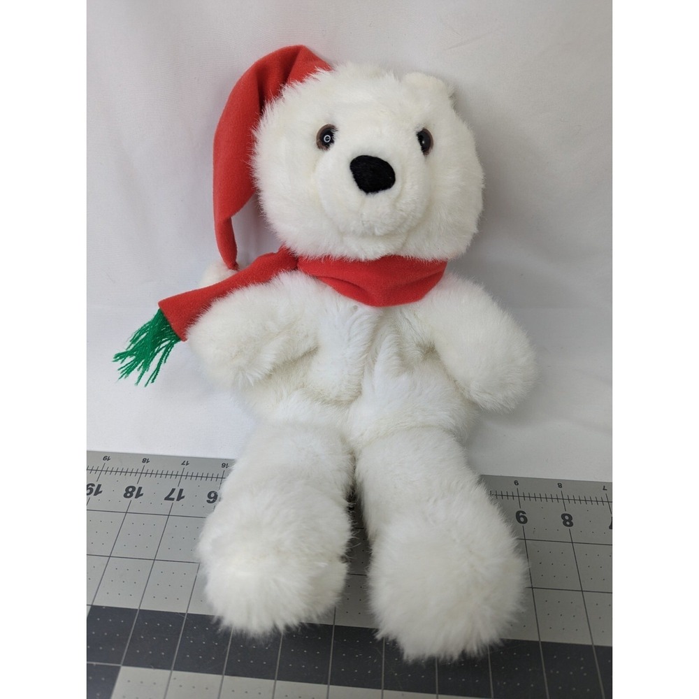Polar Bear Christmas Hand Puppet Plush 13 Inch International Silver Stuffed